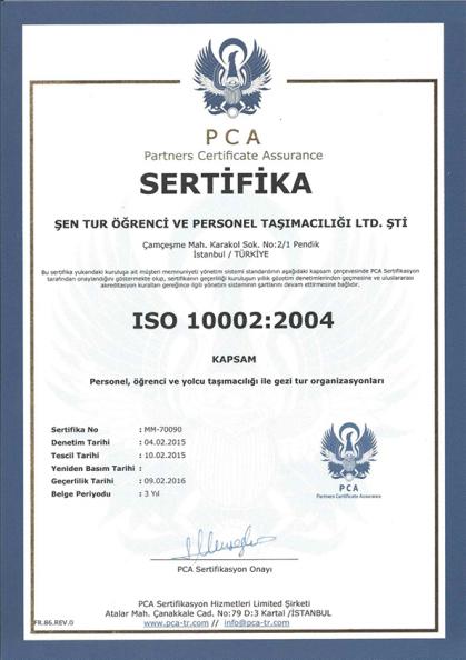 ISO 10002:2004 Kalite Belgesi